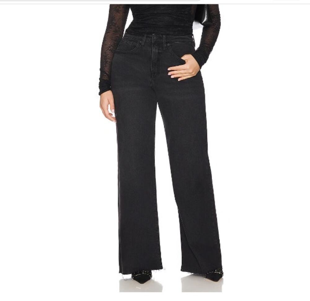 Good American Good Ease Jeans Black324 Mid Rise Size 35 Waist